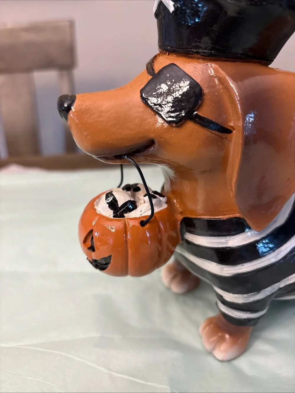 Halloween Pirate Dachshund Figurine - Orange and Black